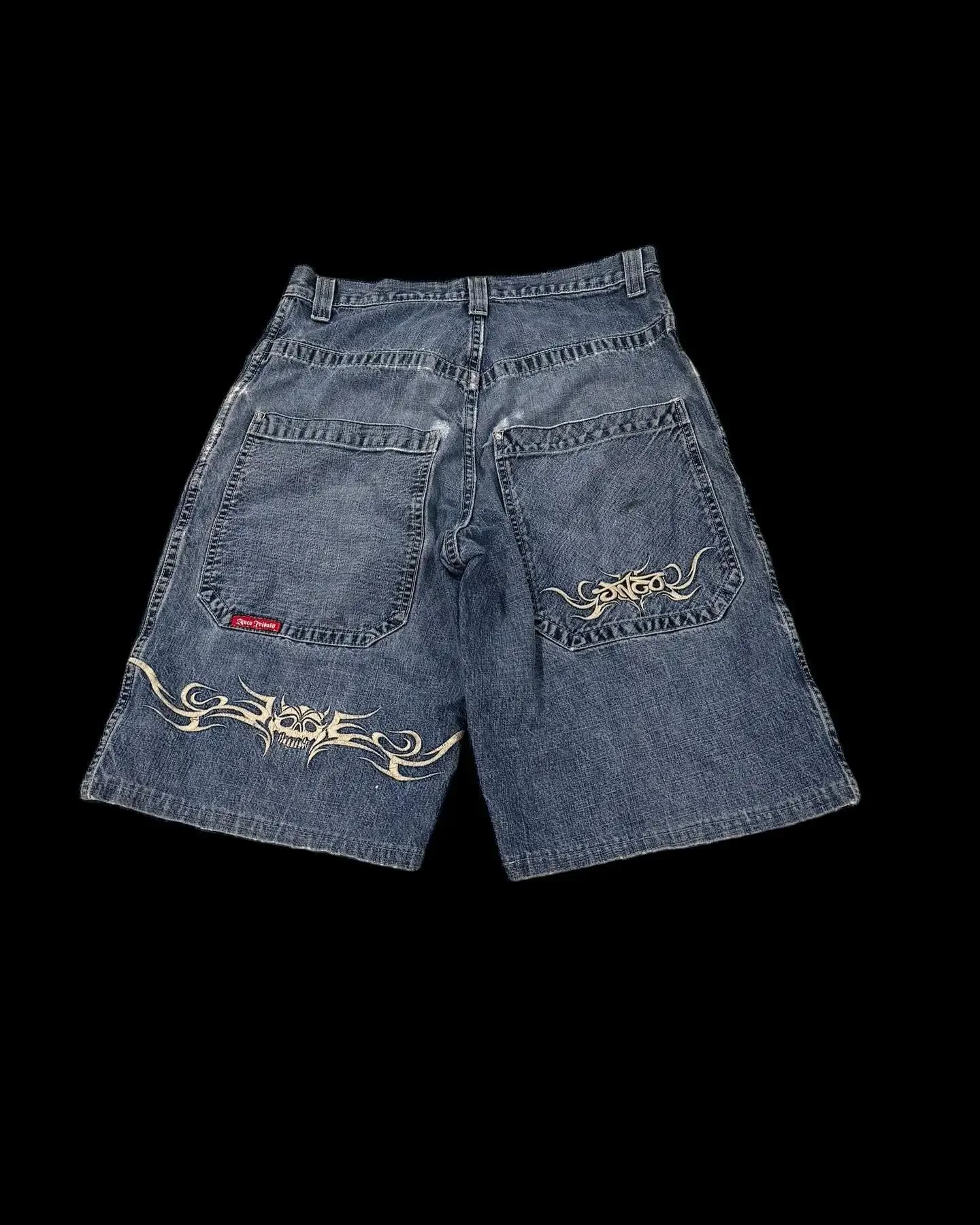 JNCO-pantalones cortos de cintura alta para hombre y mujer, Shorts holgados de estilo Hip Hop, Y2K, Harajuku, Retro, azul, para gimnasio