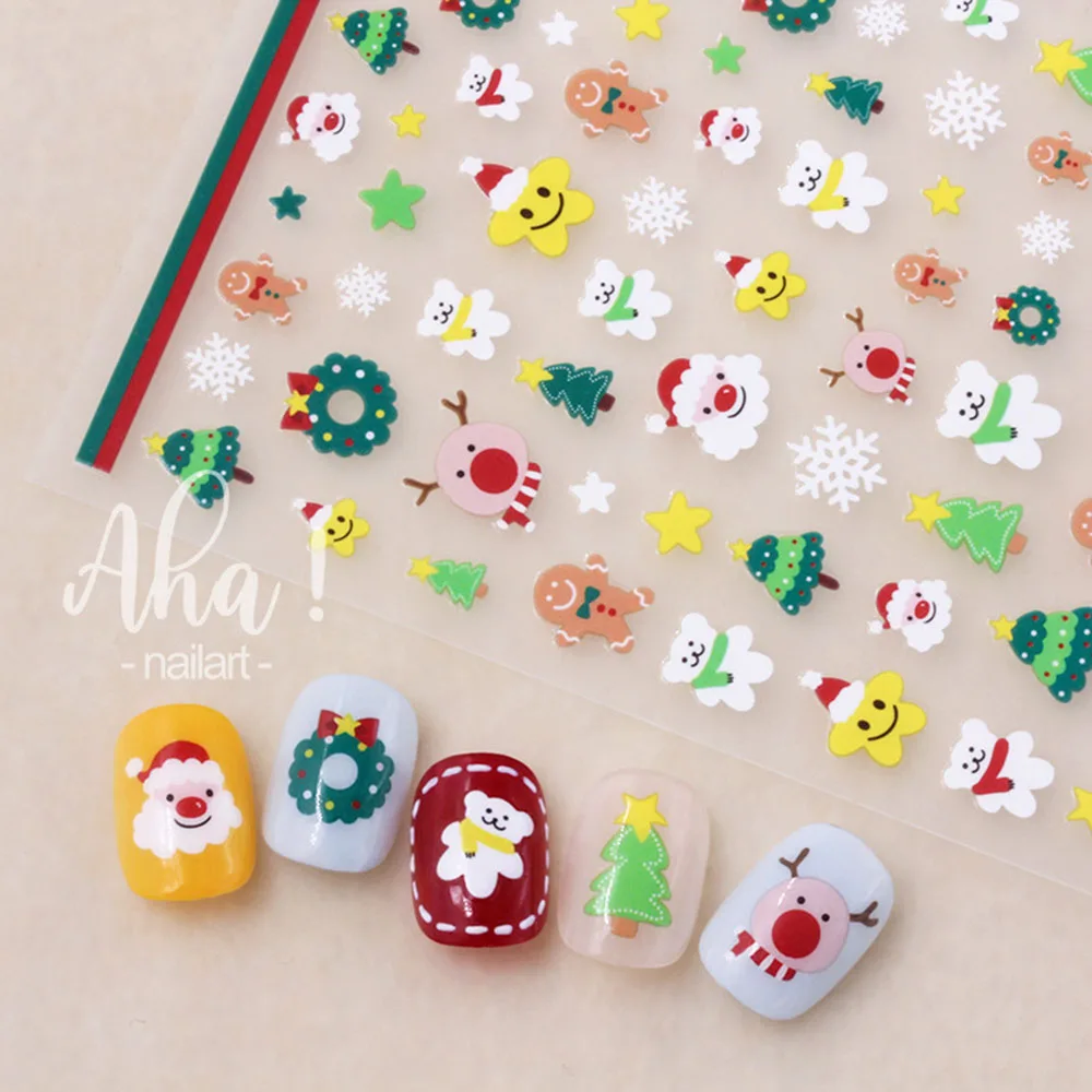 Christmas Nail Art Sticker Santa Claus Elk Deer Snowflake Nail Art Sticker Decals Adhesive 3D Christmas Aha Tree Nail Slider