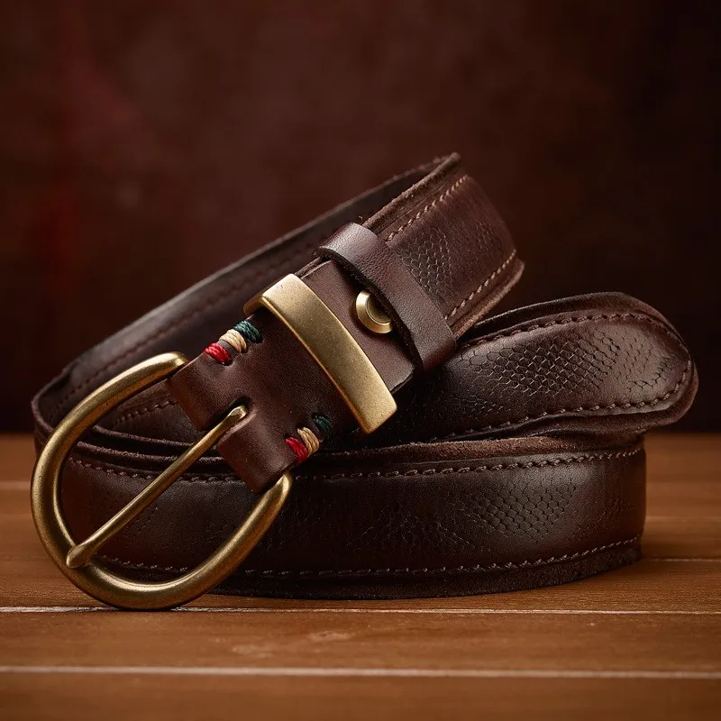 Thickened pure handcrafted top-grain leather men's belt versatile for men
