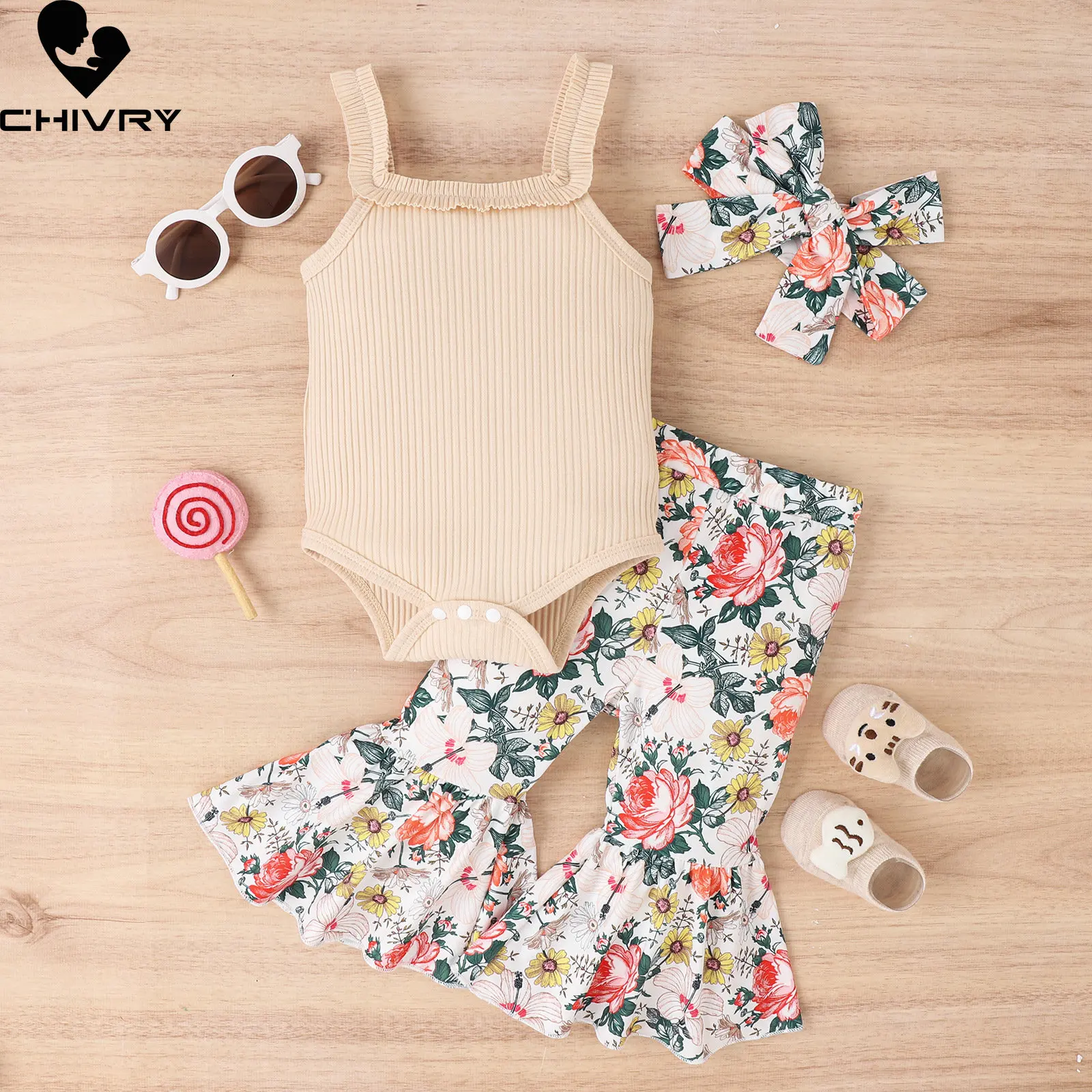 Baby Mädchen Kleidung Setzt Neue 2023 Sommer Neugeborenen Mädchen Spitze Rüschen Solide Bodysuit mit Mode Cartoon Floral Ausgestelltes Hosen