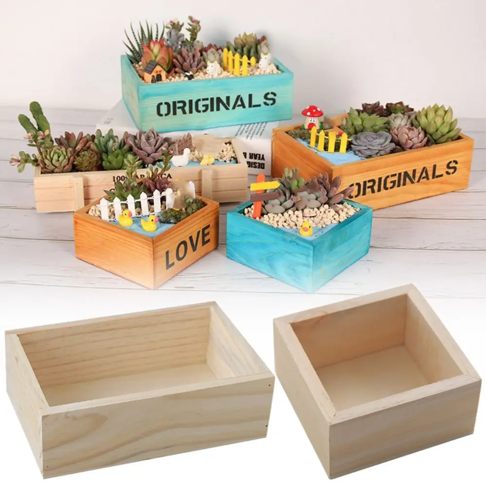 Square Rectangle Succulent Flowerpot Wood Yellow Wooden Storage Box Bonsai Holder Divided Drawer Desktop Sundries Organizer