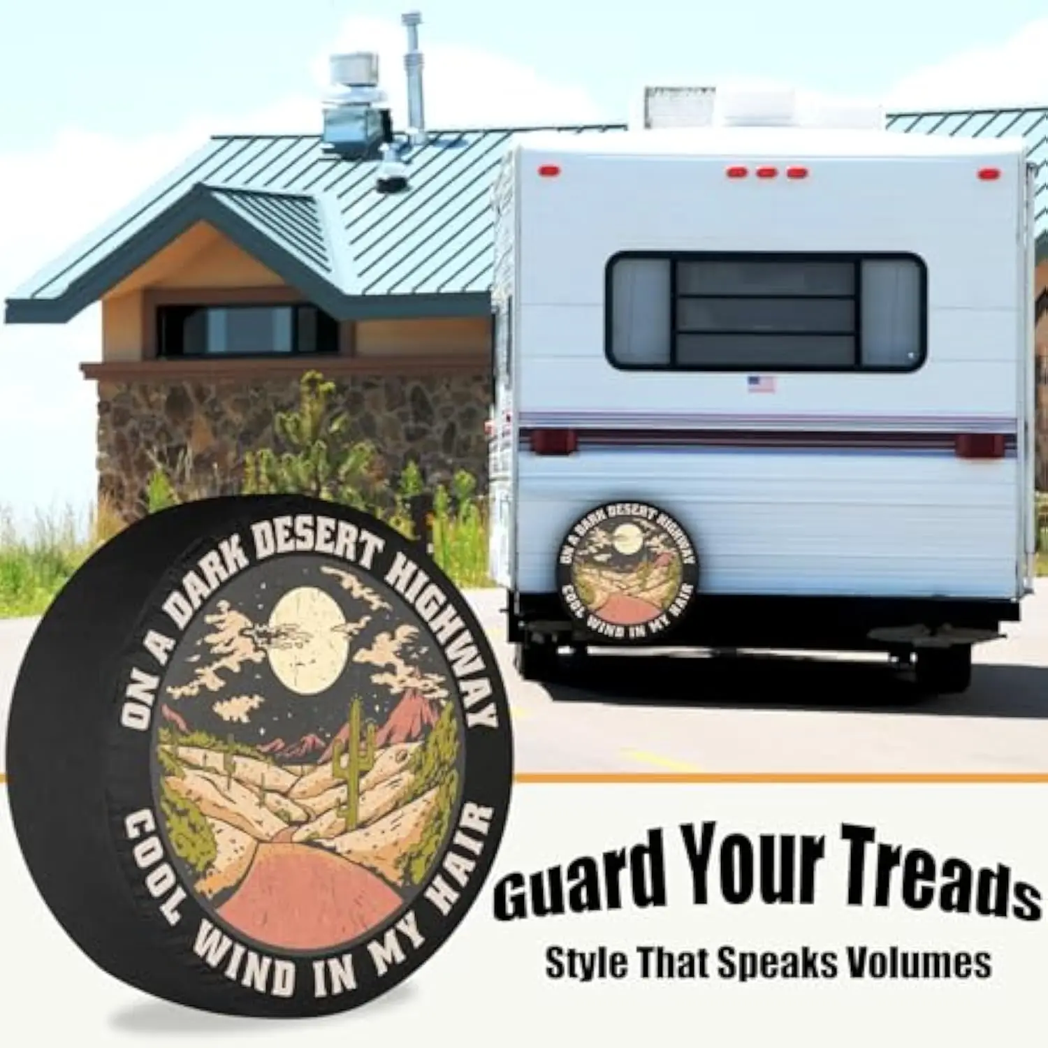 Desert Highway Night Moon Cactus Spare Tire Cover Durable RV Camper Wheel Protector