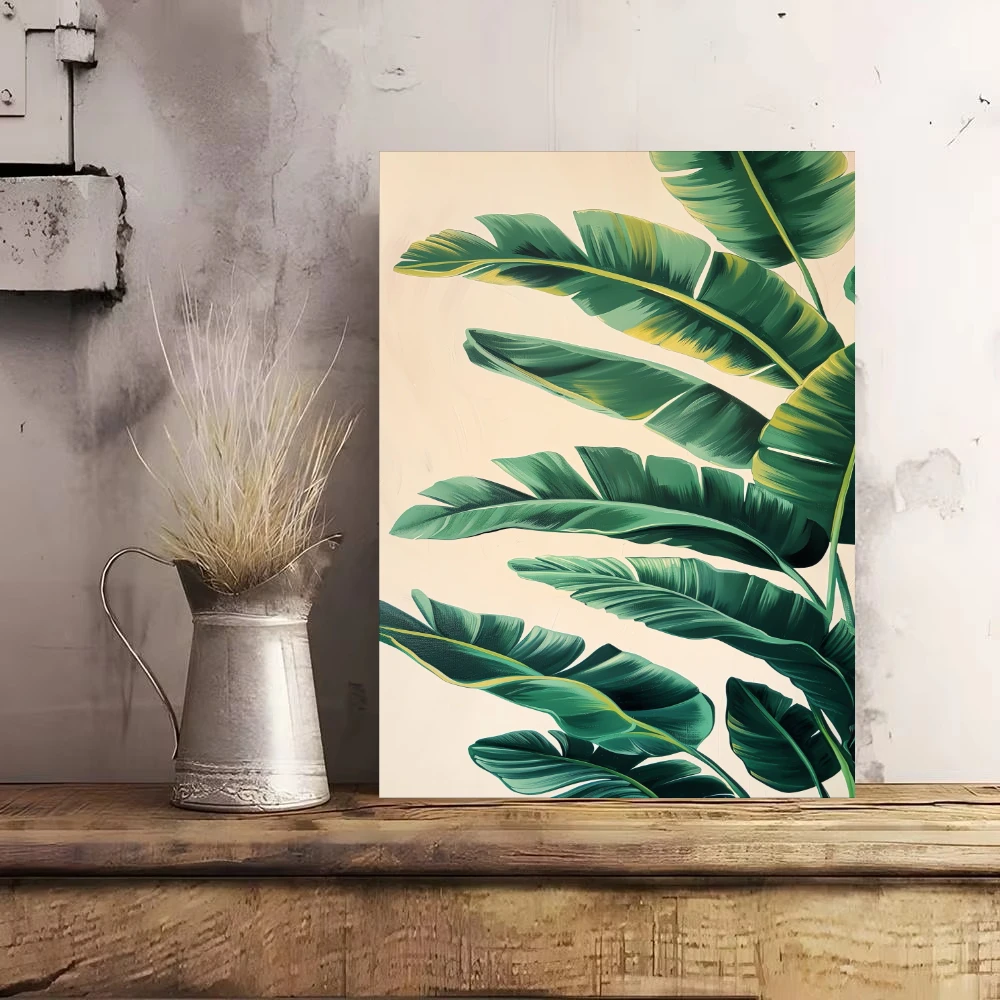 Oil Painting Tropical Green Banana Leaves Modern Wall Decor for Living Room Bedroom Perfect Gift No Frame