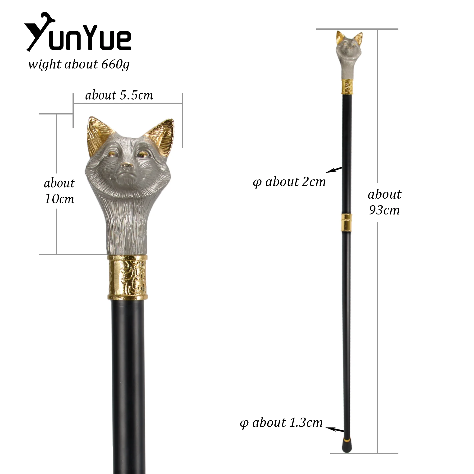 Luxury White Gold Fox Fashion Walking Stick Gentlemen Elegant Vintage Walking Canes Lady Fashionable Walking Cane Crosier 93cm