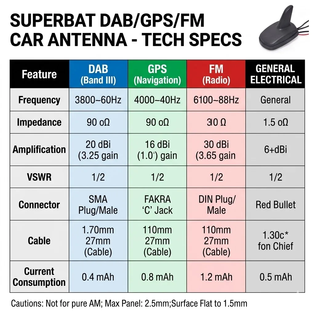 Smile Bat-Antenne de toit aérienne amplifiée pour voiture, radio numérique, DAB, DAB +, GPS, FM, AM, JVC, MendSony, AutoDAB