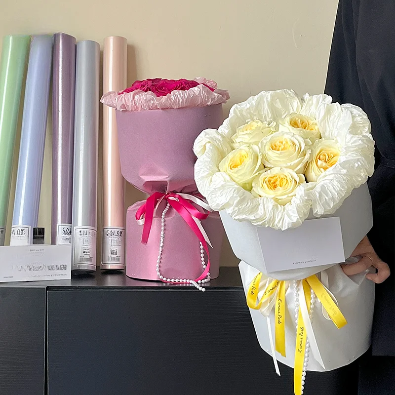 Silk Texture Flower Roll Wrapping Paper Waterproof Thickening Bouquet Packing Material  Rose Holiday Gifts Packing Craft Paper