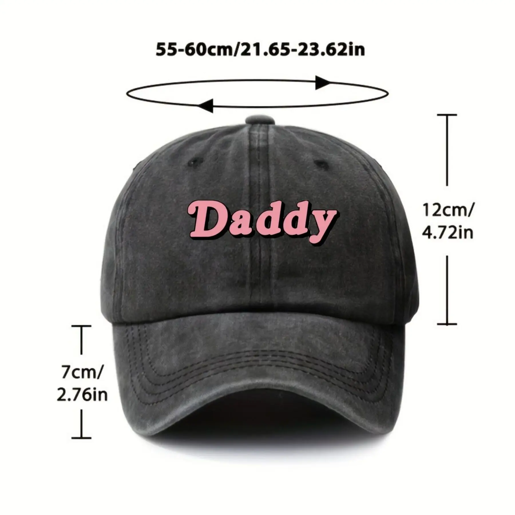 Daddy Print Washed Baseball Cap Unisex Cotton Breathable Adjustable Casual Outdoor Hat
