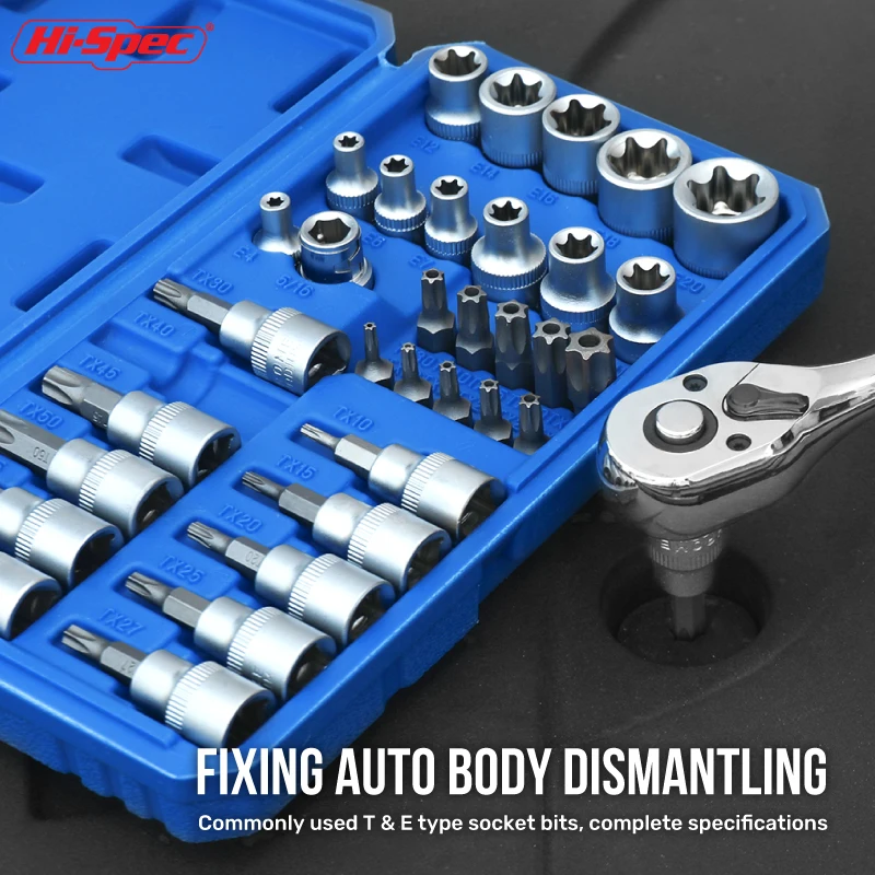 Hi-Spec 34pc E Socket Tool Set Broken Nut Bolt Extractor Sleeve Tool Broken Wire Extractor Socket Set Hex Socket Repair Tool Kit