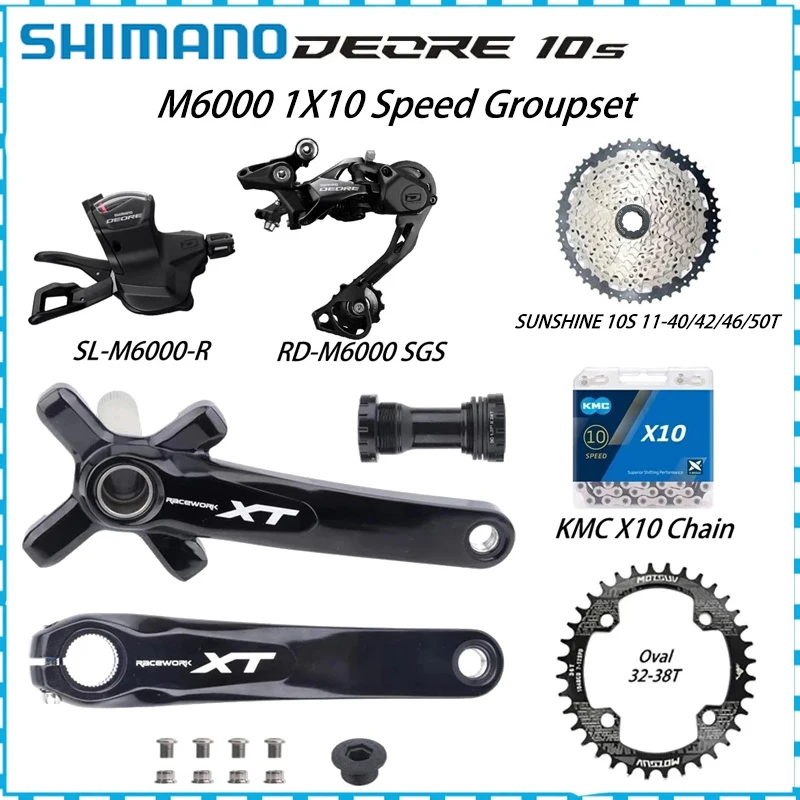 Shimano Deore M6000 1X10S Derailleurs M6000 Shift Lever SUNSHINE Cassette X10 10v Groupset RACEWORK XT Crankset Mot chain