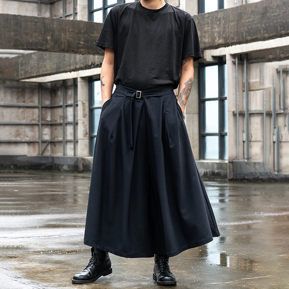 Japan Streetwear Fashion Loose Casual Wide Leg Pant Men Punk Hip Hop Gothic Skirt Pants Black Harem Trousers Genderless Clothes