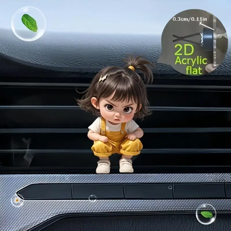 Cute Little Girl Acrylic Car Vent Clip Decoration, Car Fragrance Diffuser, Valentine's Day Gift, Cute Car Interior Accessories