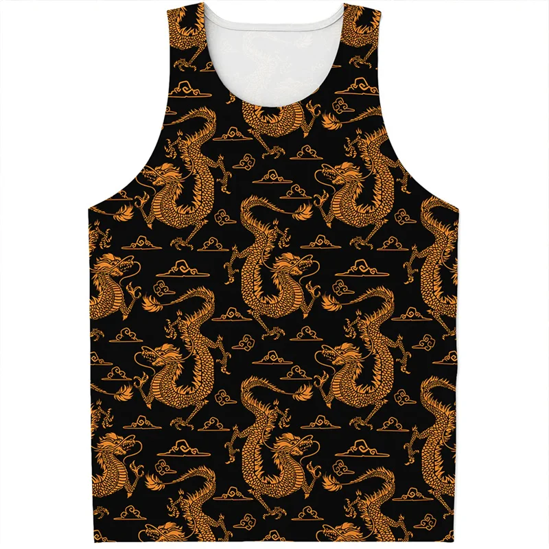 Chinese Dragon Pattern Tank Top Men Women Fashion 3d Print Traditional  T Shirts Y2k Tops Summer Vest Gym Street Harajuku Tees