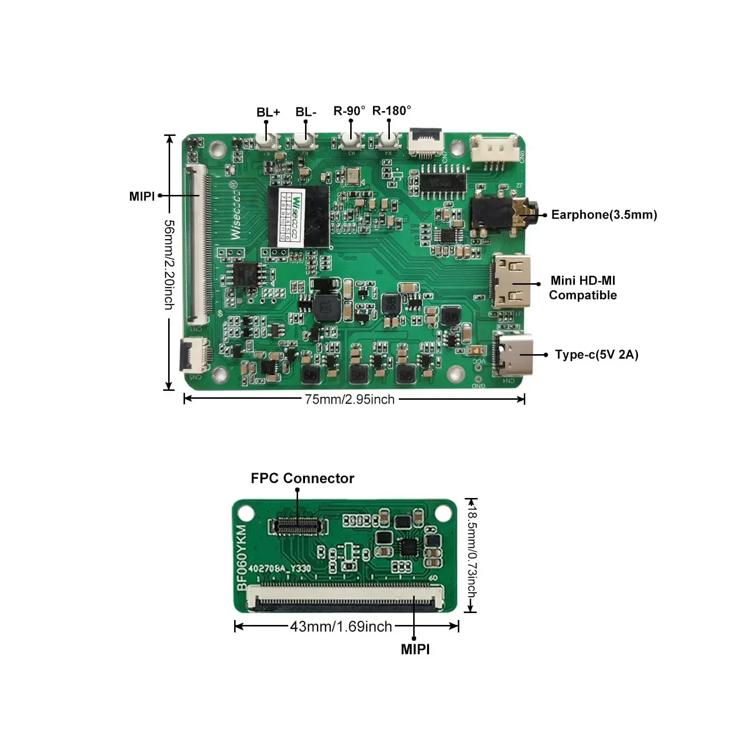 Wisecoco 7,8 Zoll FHD 1920x1440 flexibles Display OLED gebogener biegsamer Bildschirm AMOLED für MacBook Raspberry Pi Linux Windows