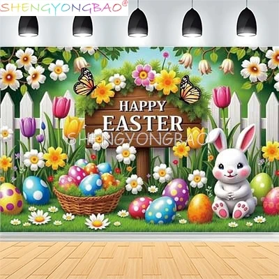 

Easter Party Spring Garden Children's Photography Props Rabbit Colorful Eggs Pumpkin Newborn Portrait Shoot Background XC-03