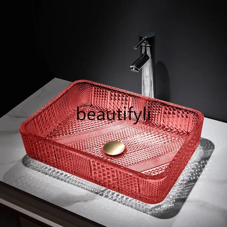 

ss Round glass table basin Crystal art basin Creative black square