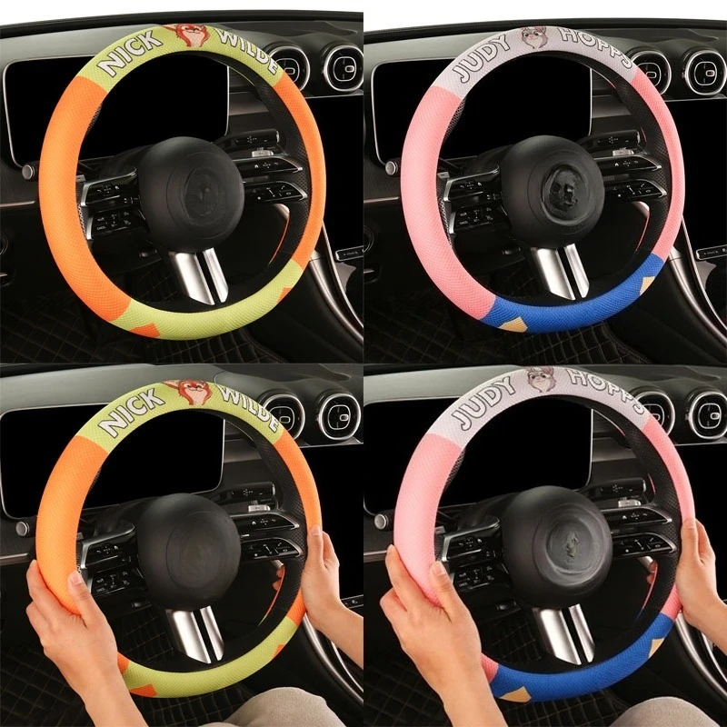 

Disney Zootropolis Car Steering Wheel Cover Accessory Cute Breathable and Anti Slip PU Leather Steering Wheel Cover for 37-38cm