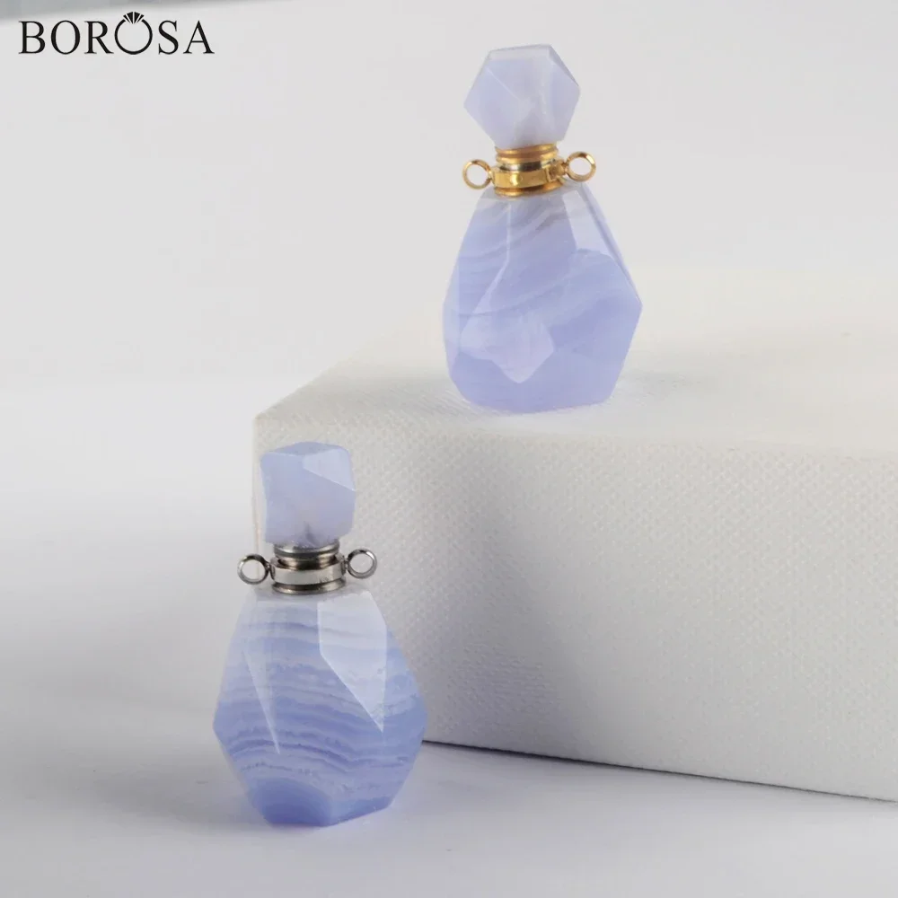 Unique Natural Onyx Agates Perfume Pendant Connector Essential Oil Bottle for Necklace For Women Jewelry Gifts