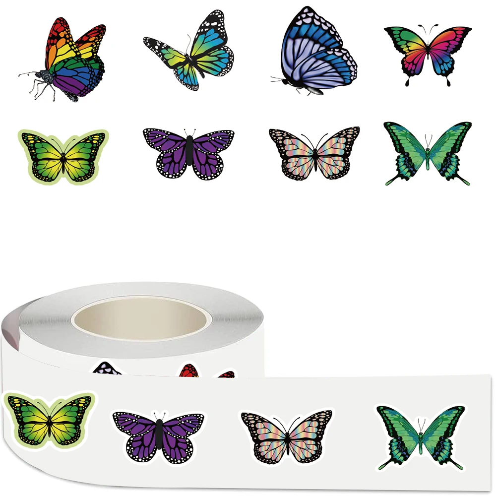 

500 шт. милых наклеек-бабочек в рулоне, разные стили, очаровательные животные-декали, водонепроницаемые, для ноутбуков, телефонов, дневников, шлемов, гитар, украшения