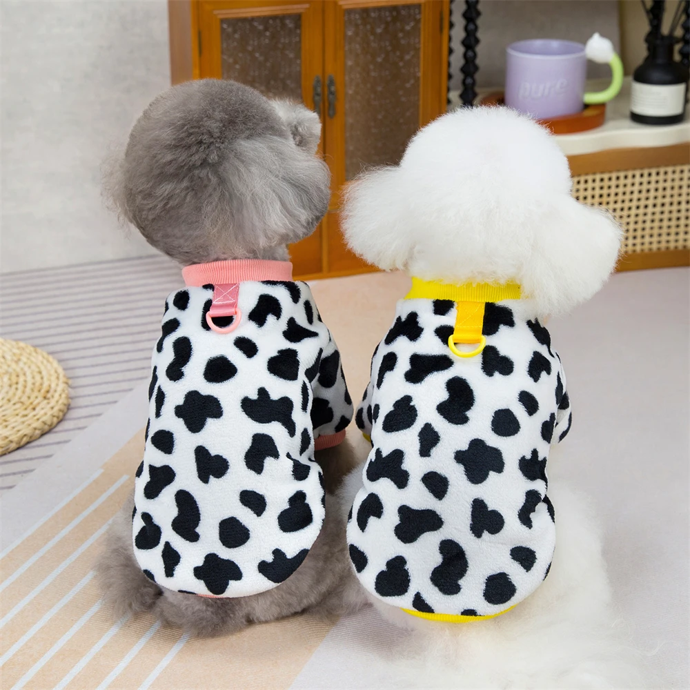 

Soft Fleece Pet Clothes For Small Dogs Cats Winter Warm Cozy Puppy Pullover Vest Coat Cow Pattern Chihuahua Outdoor Clothing