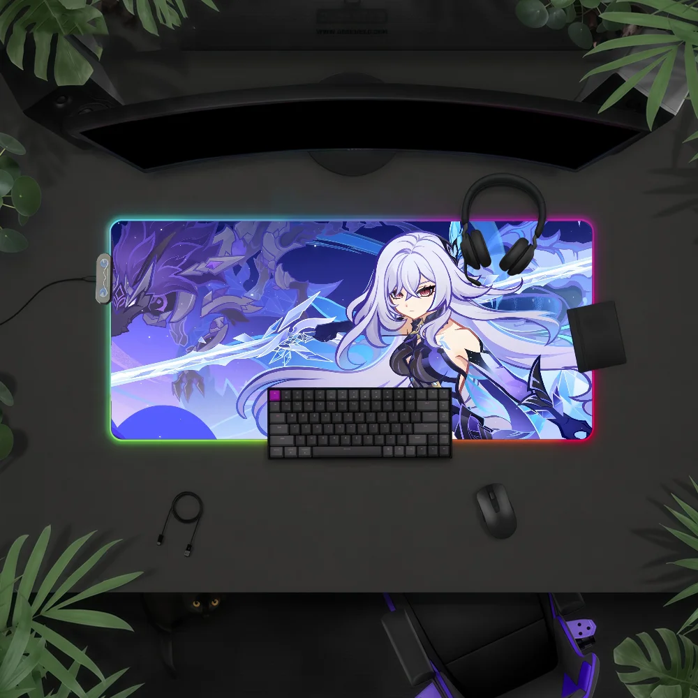 

Игровой коврик для мыши Game Skirk Genshin Impact с RGB LED-подсветкой, красочный, для игровой клавиатуры, нескользящий, водонепроницаемый, для стола