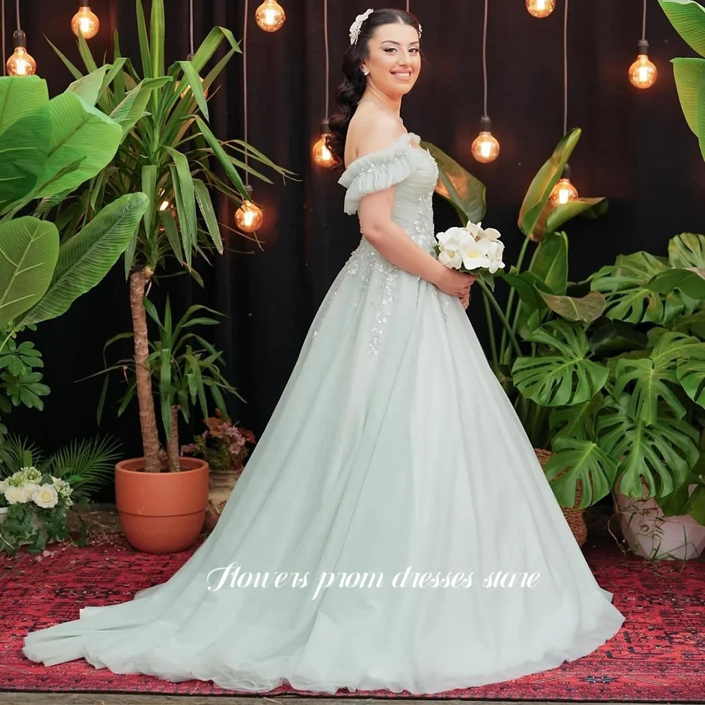 Robe De soirée blanche à fleurs, en dentelle, avec des appliques, épaules dénudées, robe De princesse pour femmes, personnalisée