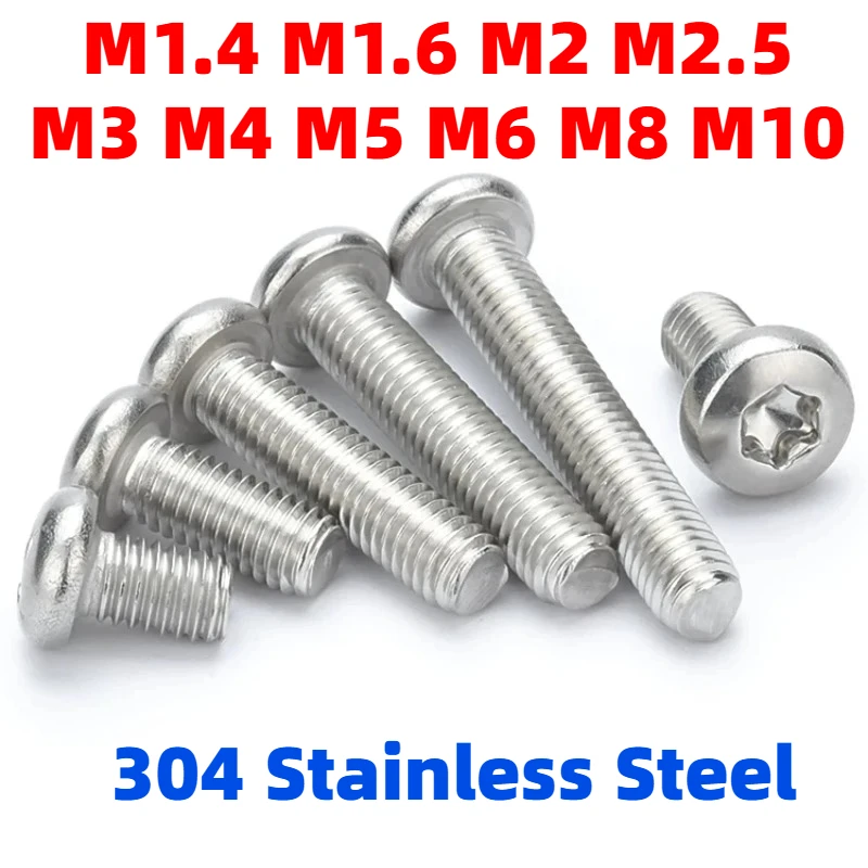 M1.4 M1.6 M2 M2.5 M3 M4 M5 M6 M8 M10 GB2672 304 Stainless Steel Six-Lobe Torx Pan Six Lobe Round Head Bolt Screw