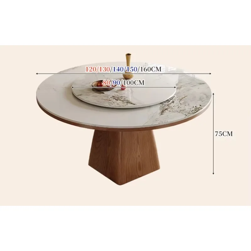

Popular High-end Wooden Round Sintered Stone Dining Table Modern Simple Light Luxury Small Household Round Table With Turntable