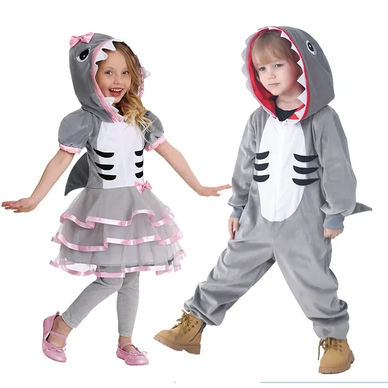 Costume cosplay squalo Felpa con cappuccio per bambini Abiti da spettacolo squalo Festa Ragazzo Ragazze Gioco Gioco Costume Halloween Danza Squalo Tuta