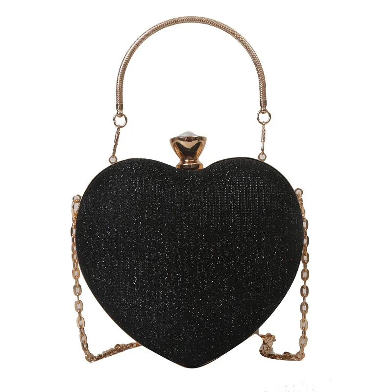 Abend Clutch Tasche Frauen Tasche Glänzende Handtasche Herz Form Metall Kupplungen Tasche Mode Kette Schulter Umhängetasche Luxus Dame Geldbörse – Detail 38
