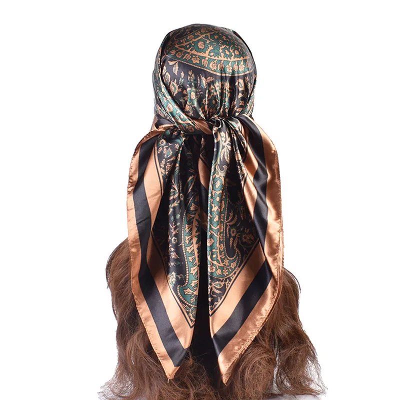 90cm Satin Quadratischer Schal Damen Paisley Hijab Eleganter Bedruckter Seidenschal Umhänge-Tuch Stirnband Haar-Accessoires Bandana