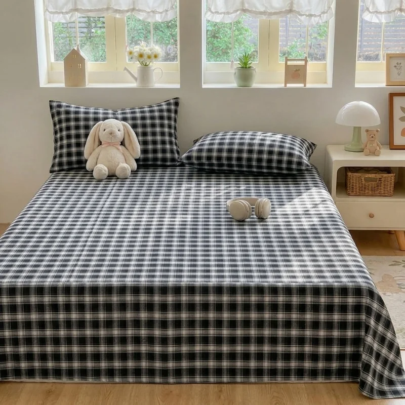 Sábana Plana Estampada 100% Algodón para Cama Doble, Ropa de Cama Suave y Transpirable, Cubrecama de Estilo Simple, Sábanas Individuales