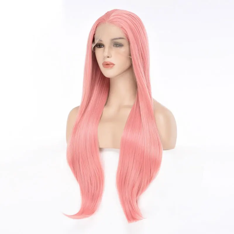 Pink Color Long Straight Synthetic Lace Front Wigs High Quality Heat Resistant Fiber Natural Hairline For Black Women Cosplay