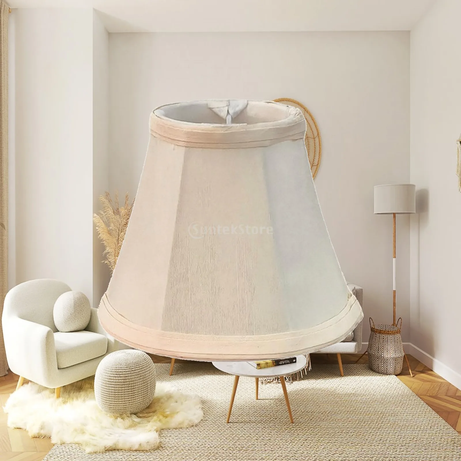 Beige Bamboo Fabric Lampshade for Table Lamp with Grip Ring Fits Low Profile Fixtures Warm Glow Decor