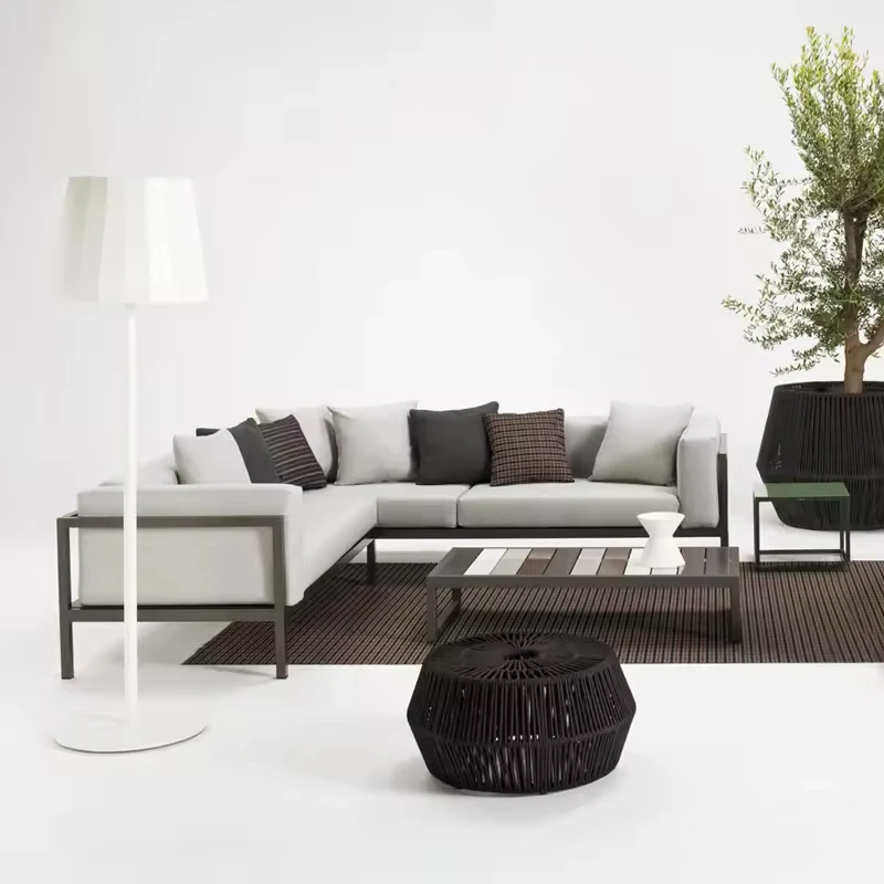 

#Modern Outdoor Wood Furniture Combination Rattan Sofa For Courtyard Garden Terrace Villa Hotel Home For Park And School