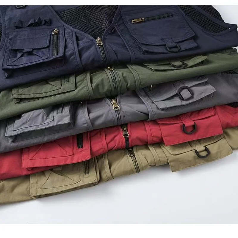 Multi Pocket Mesh Fishing Vest for Men, Outdoor Tactical Vest, Hiking Casual Fisherman Vest, Solid Color Sleeveless Vest