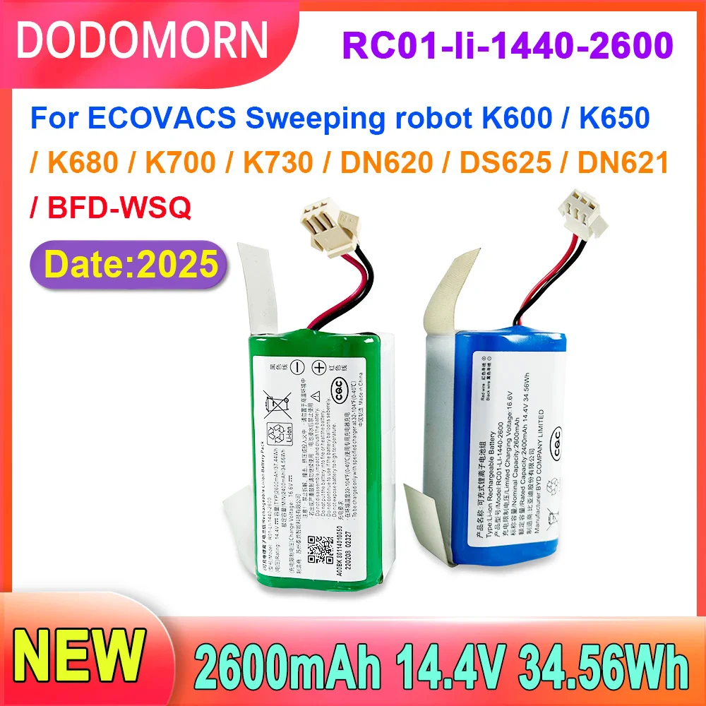 DODOMORN High Quality Battery For ECOVACS Sweeping Robot K600,K650,K680,K700,K730,DN620,DS625,DH621,BFD-WSQ RC01-li-1440-2600