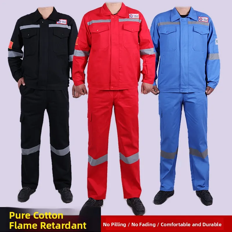

Men's plus Size Cotton Workwear Set Anti-Scalding Wear Resistant Reflective Strip Coal Mine Welder Uniform Welder
