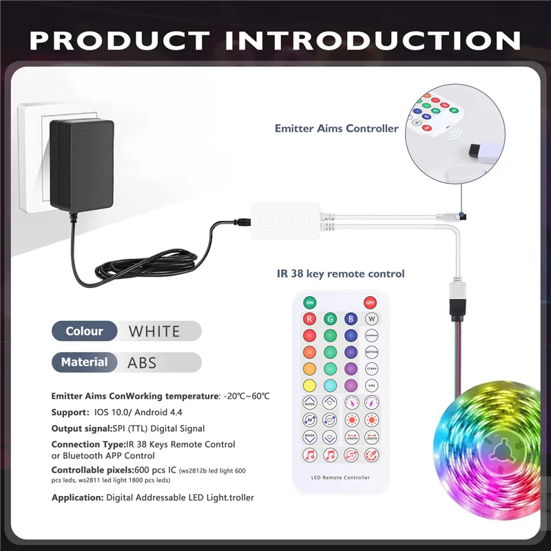 ABZW RGB 스마트 음악 블루투스 스마트 컨트롤러 SP611E WS2812B SK6812 WS2811 주소 지정 가능 LED RGB 테이프 스트립