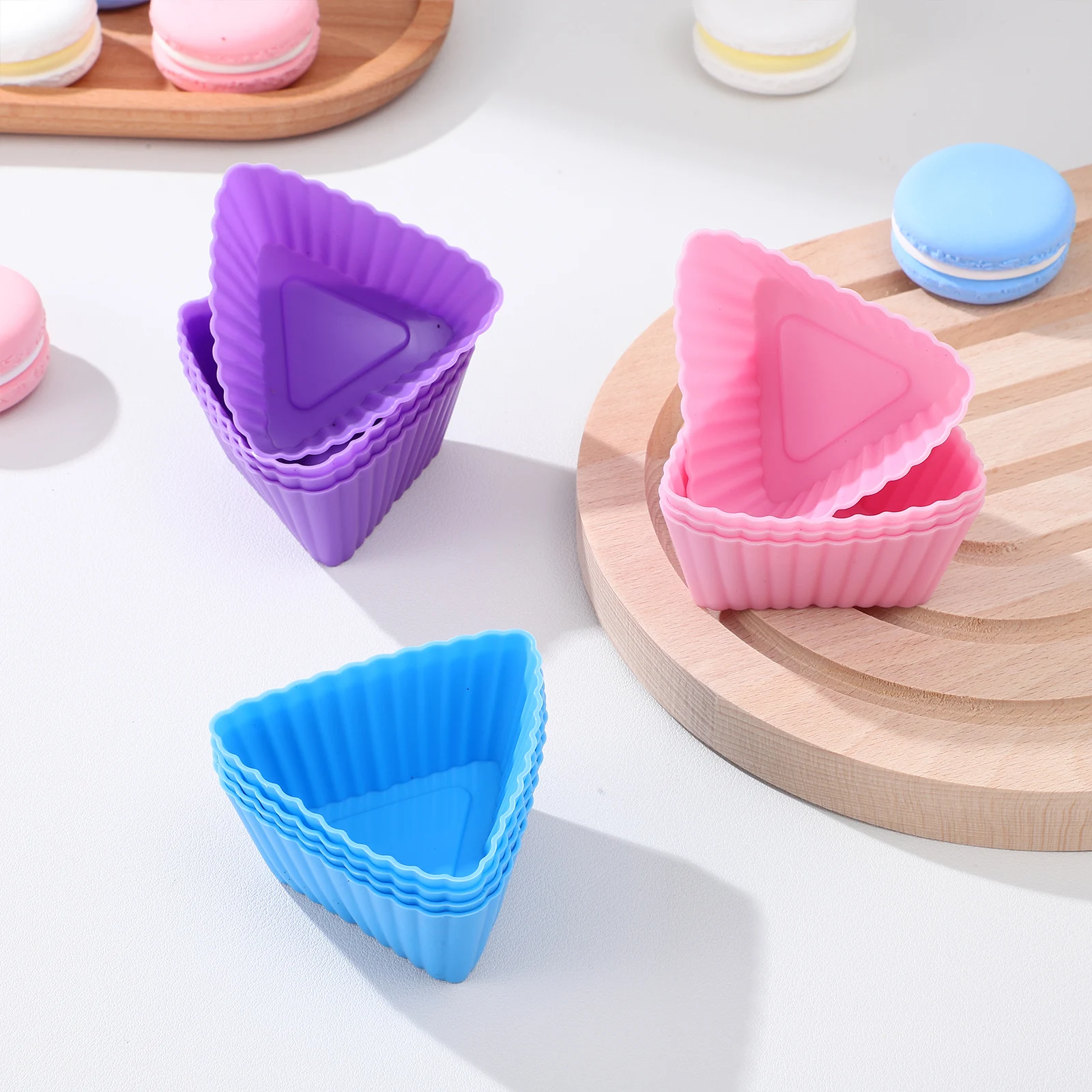 

12pcs Silicone Cake Mold Triangular Food Grade Safe Reusable Easy Clean Nonstick Smooth Thickened Cupcake Liner Stable Deform