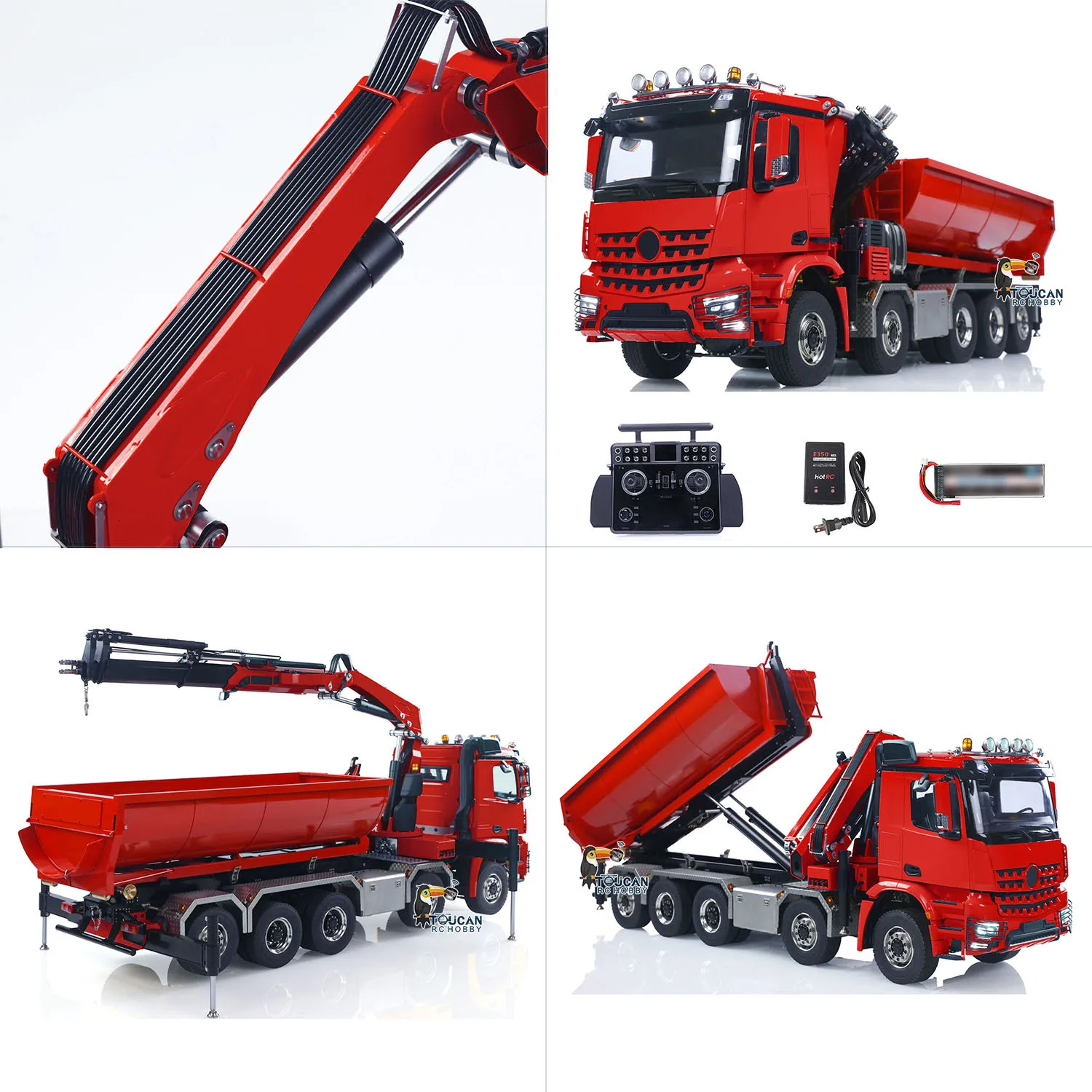 1/14 10*10 무선 조종 유압 크레인 덤프 BZ 3363 3단 변속 RC 팁퍼 센터 차동 유량 조명 RTR
