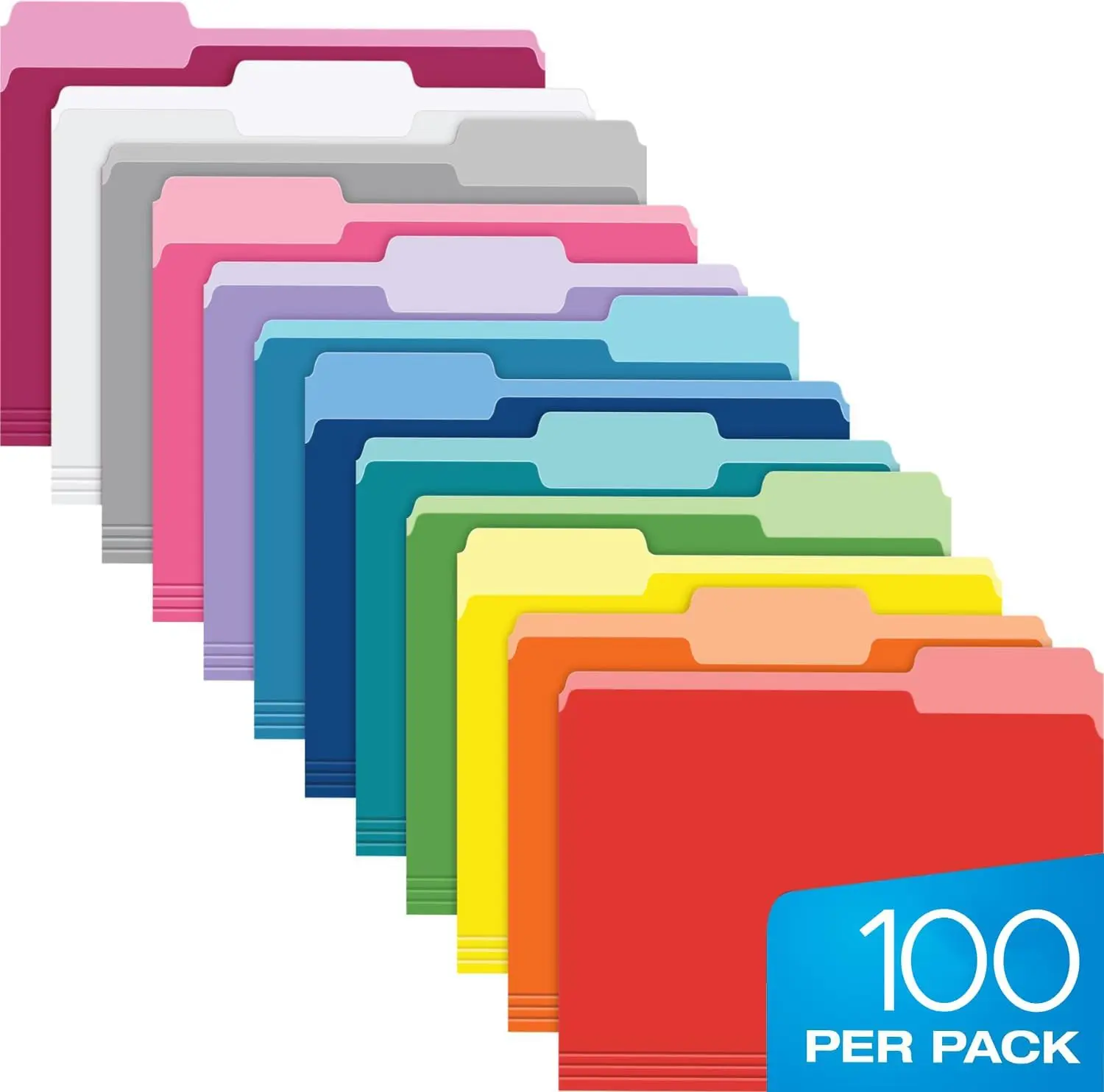 

100 Pack Assorted Color File Folders Letter Size with 1/3-cut Tabs for Document Organization