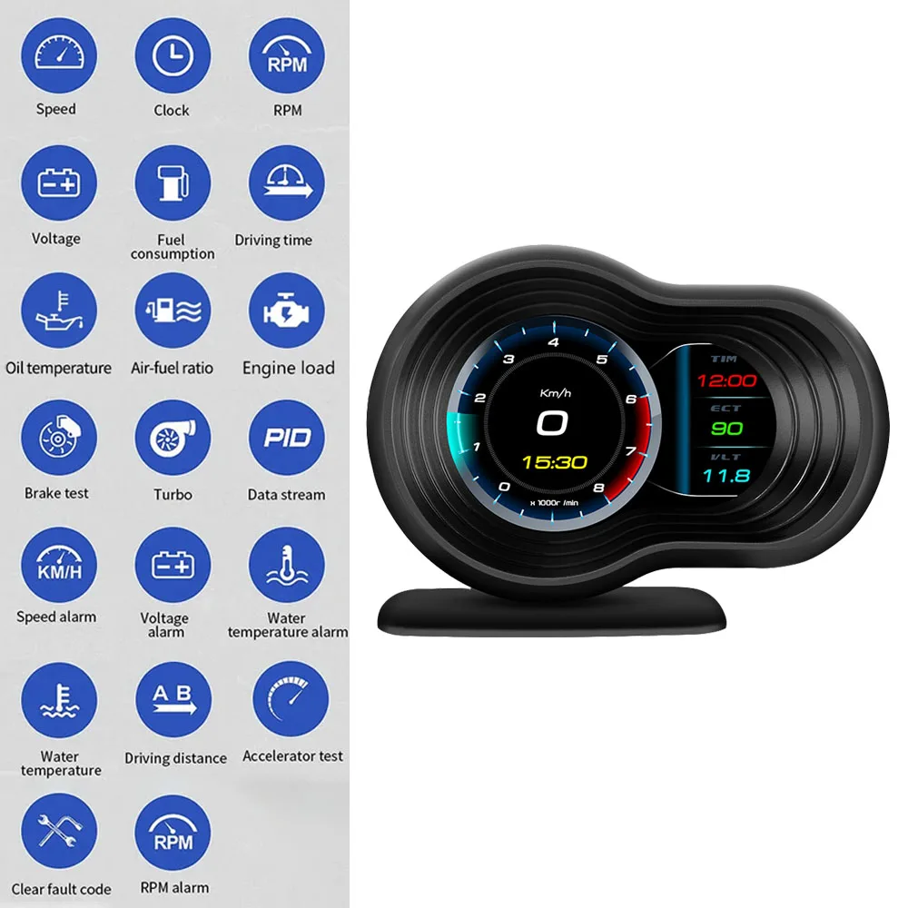 Tester multifunzionale universale KMH RPM Gauge tachimetro digitale Car HUD F9 EOBD OBD Head Up Display allarme Overspeed da 3.5 pollici