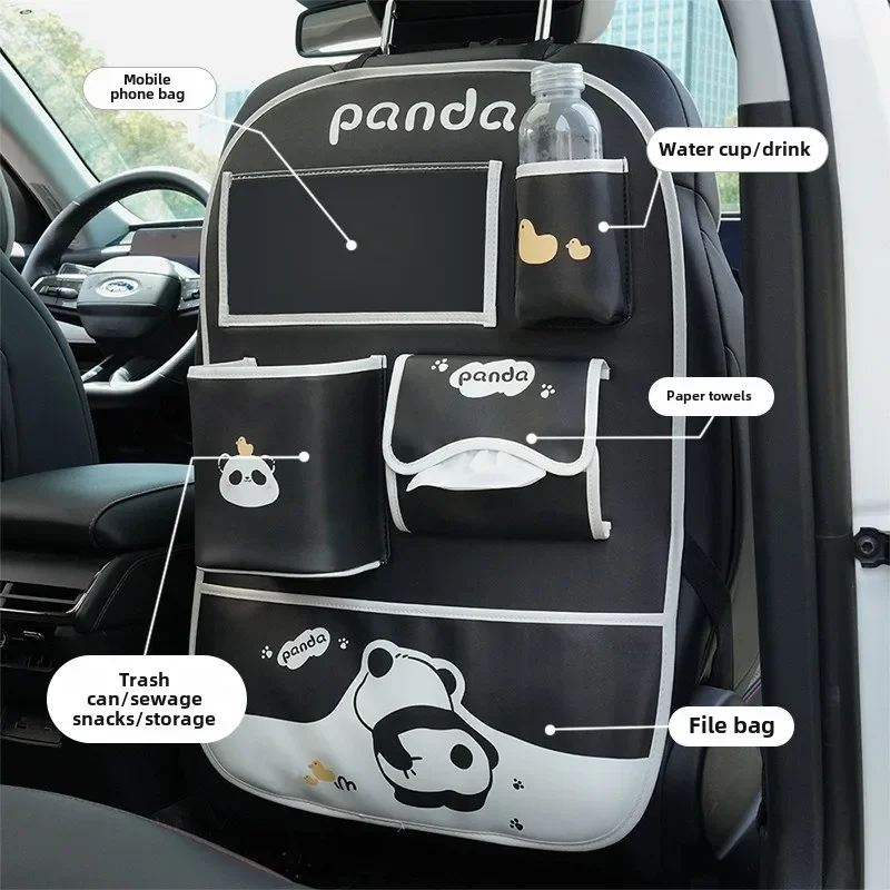 

Car storage bag Panda cartoon cute seat back multi-functional storage rack Car tissue box trash can anti-kick mat