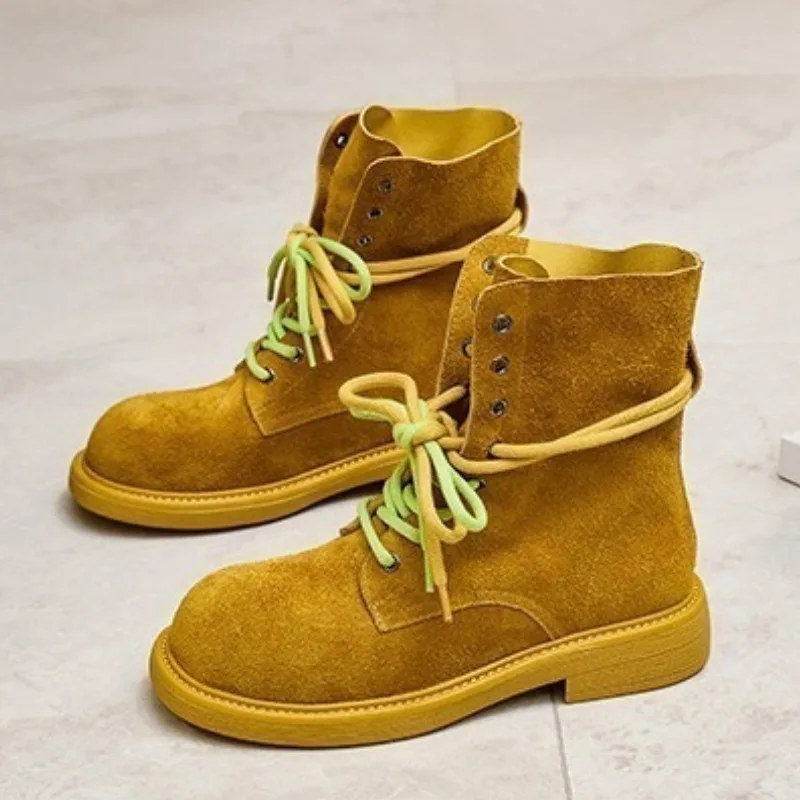 

New Designer Women's Naked Boots, 2026 Platform Cowhide Natural Suede Motorcycle Hiking Boots, Women's Classic Retro Sneakers