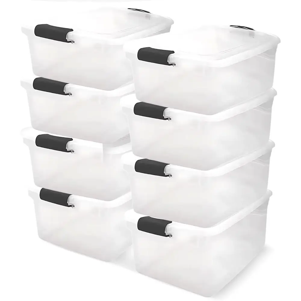 

Gray 64-Quart Clear Stackable Plastic Storage Bins for Home, Office, and Garage Organization