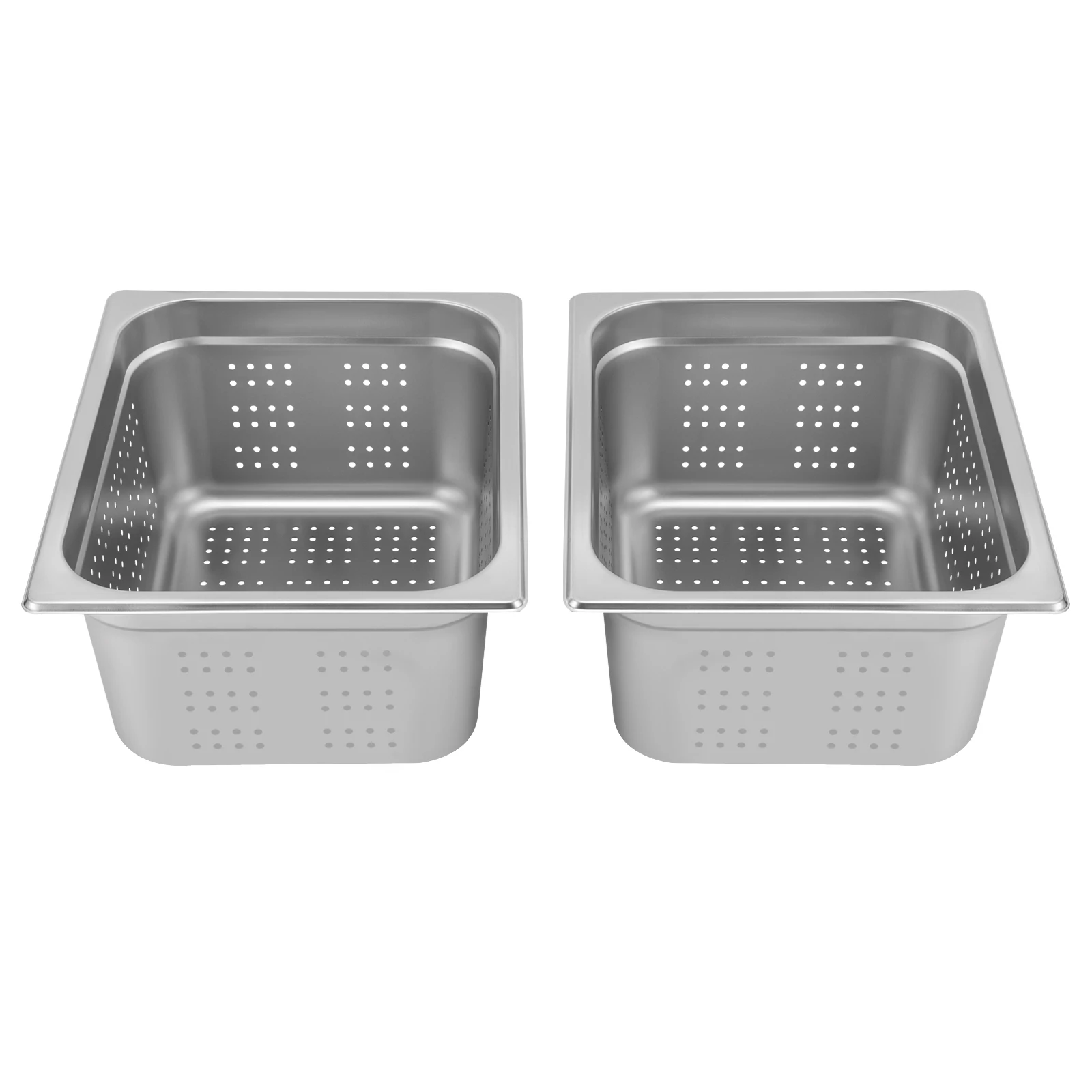 2-Pack 1/2 Size 6 Inch Deep Anti-Jam Perforated Stainless Steel Steam Table Pan for Catering and Buffet