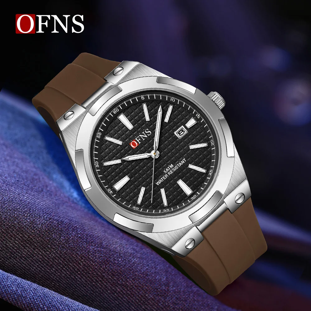 2025 OFNS جديد 8040 ساعة كوارتز رجالية عصرية بسيطة تقويم واحد مقاوم للماء ضوء الليل رجال الأعمال ساعة كوارتز
