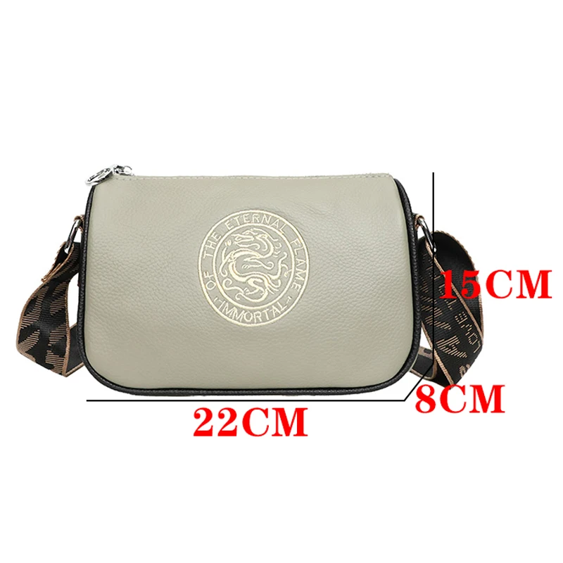 Fashion Solid Color Genuine Leather Women Soft Female Shoulder Bags Cross Bags Brand Designer Wide Shoulder Strap Cowhide Bag