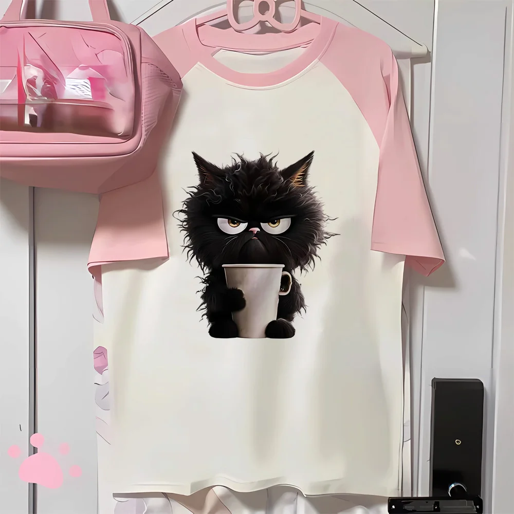 Camiseta Harajuku feminina, roupa casual de gato, roupa feminina