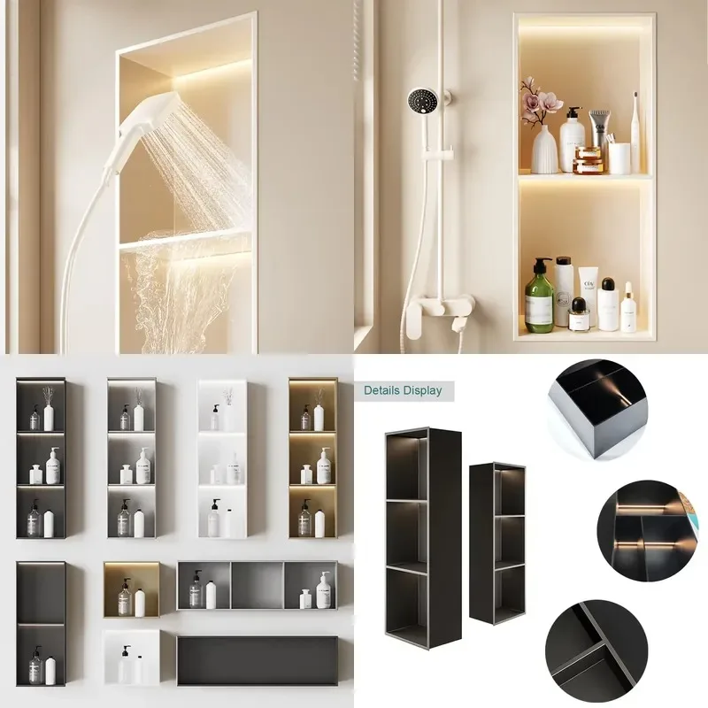 120cm Narrow Modular Aluminum Steel Bathroom Cabinet Custom Built-in Wall Mounted 60cm Shower Vanity with LED Light